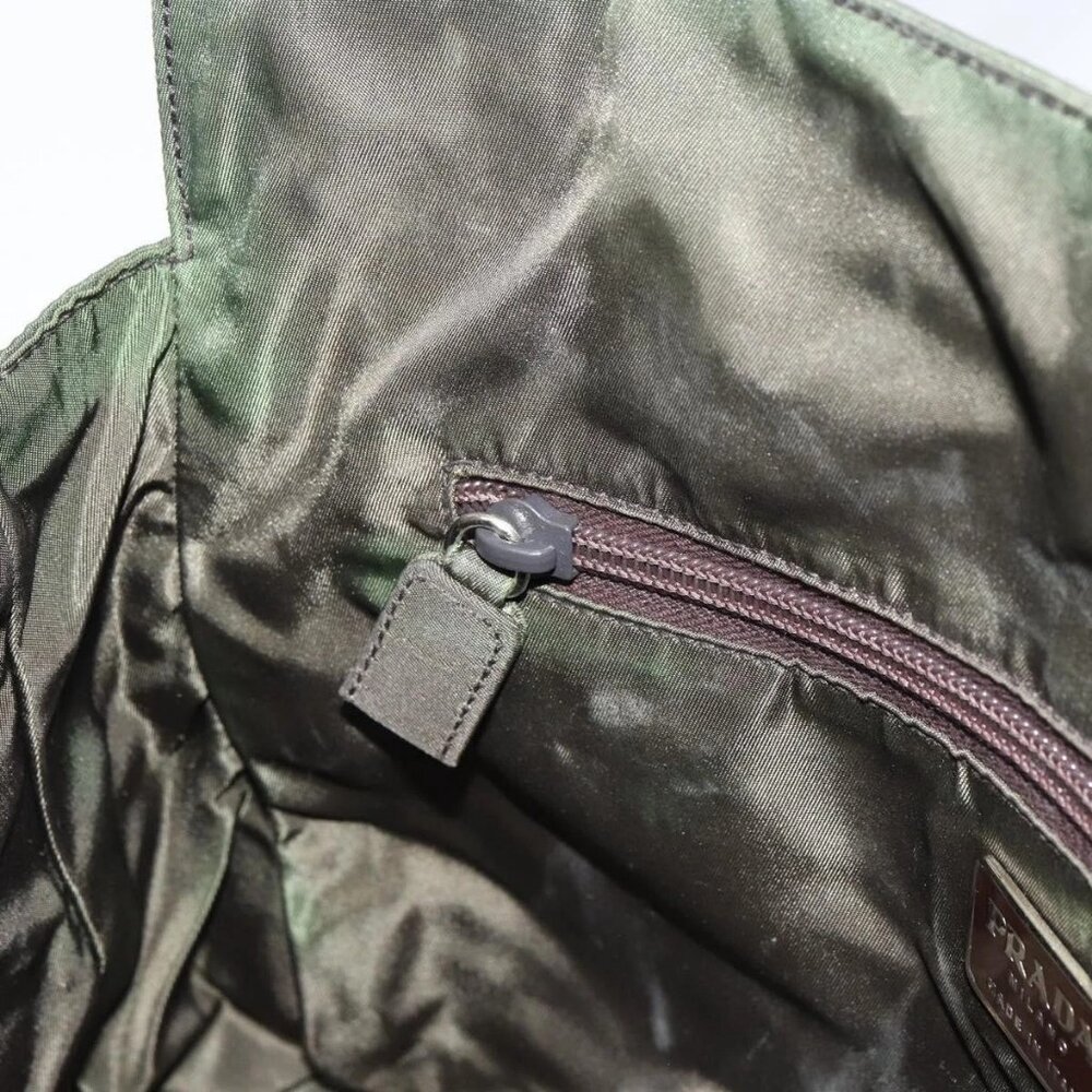 PRADA Hand Bag Nylon Khaki Silver Auth bs31898 - Picture 10 of 16